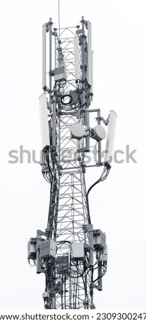 Tower with aerials of cellular on white background