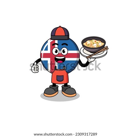 Illustration of iceland flag as an asian chef , character design