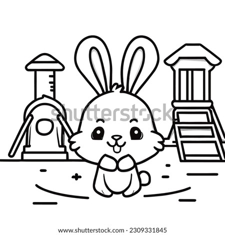 little Rabbit Coloring Page Isolated for Kids.