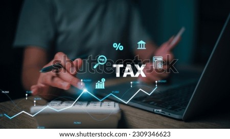 Tax deduction planning concept. Expenses, account, VAT, income tax, and property tax, pay tax. Royalty-Free Stock Photo #2309346623