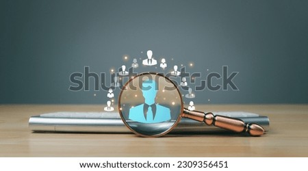 Resource Manager human resource person, use a magnifying glass Focus Manager Icon, One Employee for Leadership Services, HR, HRM, HRD Leading Organization in Recruitment and Opportunity