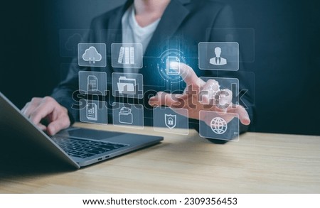 Document Management System (DMS), database and online to manage files. Product management system Accounting and Finance,Human Resources with ERP, corporate business technology Royalty-Free Stock Photo #2309356453