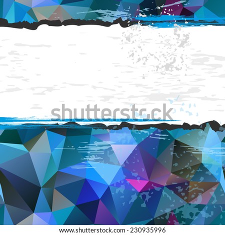 Grunge dirty white frame with blue polygonal background 