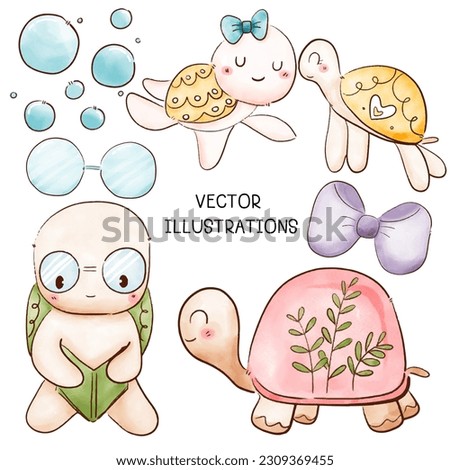 Collection Watercolor Turtle illustration for kids graphic Clip Art