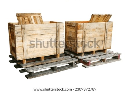 Wooden box isolated on white background. Cargo package for support shipping. Wooden housing for packing the product for sale or transfer to other place.