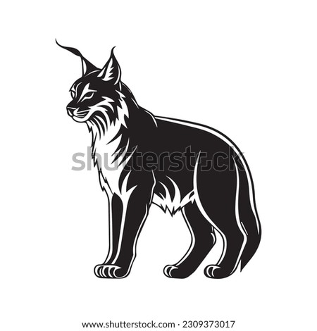 wild lynx , bobcat black and white vector design