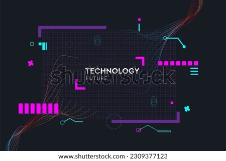 Pattern technology in cyberpunk style. Abstract 3d network for social media posts, mobile apps, cards, invitations and banners design. Vector illustration. Royalty-Free Stock Photo #2309377123
