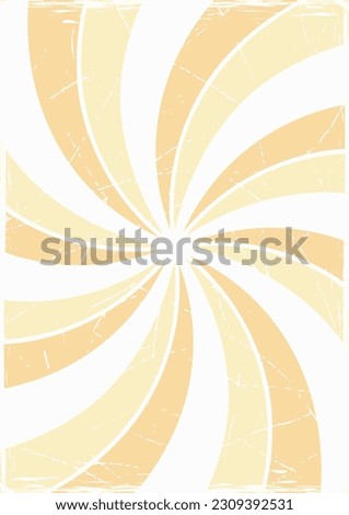 Pop art yellow background with swirl of beams, stripes from the center. Scuffed, cratched surface. Vintage cartoon retro style. For groovy, retro, pop art, comic style. With clipping mask