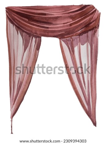 Vintage interior concept illustration. Beautiful antique curtain feminine design. Victorian interior clipart.
