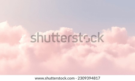 Beautiful sky on colorful gentle light day background. Sunny and fluffy clouds with pastel tone and idyllic pale blue and beige color backdrop. Picturesque