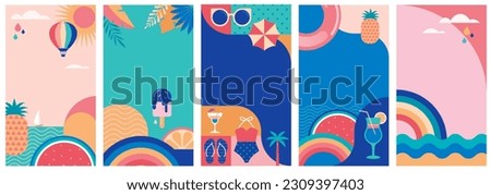 Vertical social media summer stories geometric design templates with copy space for text. Summer backgrounds for banner, greeting card, summer beach poster and advertising - summer fun concept Royalty-Free Stock Photo #2309397403
