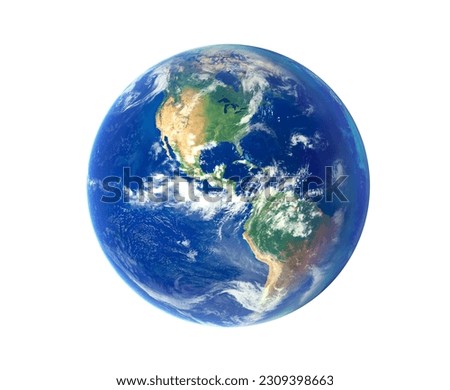 Blue planet earth north and south america continent isolated on white background. Clipping path. Elements of this image furnished by NASA. Royalty-Free Stock Photo #2309398663