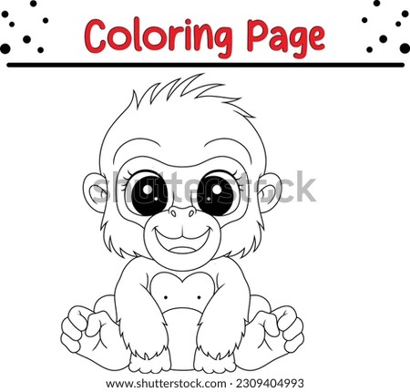 Baby Gorilla Coloring Page for Kids. Vector illustration coloring book.