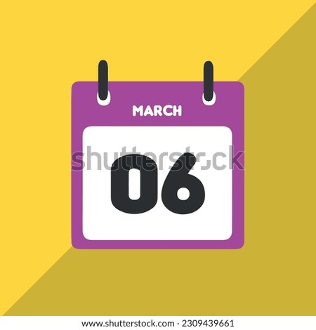 March 06 vector icon calendar Date, day and month Vector illustration, colorful background.