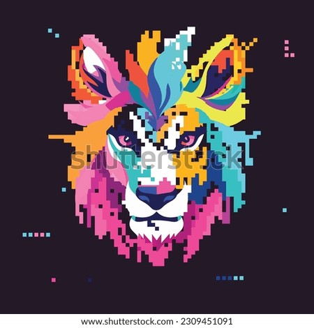 The face of a male lion in pixel art style
