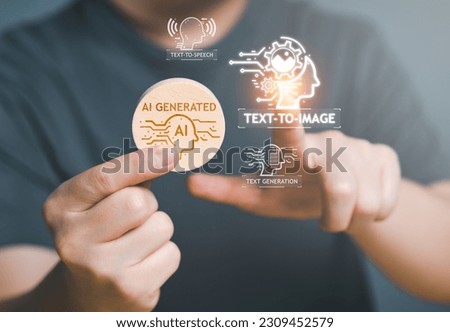AI, Artificial Intelligence AI generated content Concept. Artist Man using AI Art, Artificial Intelligence to generate image. Text to image command prompt generates, technology Business transformation Royalty-Free Stock Photo #2309452579