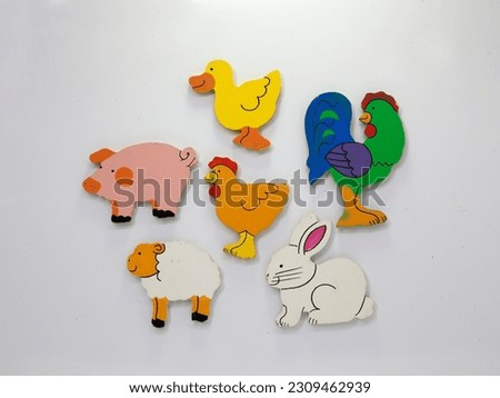 Figures for children of farm animals. Duck, pig, chicken, rooster, rabbit, sheep. Educational images for toddlers and babies. Colorful drawings on white background.