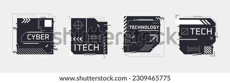Hi-tech notes. Cyberpunk sci-fi technology concept poster, scifi abstract geometric frame box for gaming channel game festival, futuristic ui tech hud vector illustration of border shape creative Royalty-Free Stock Photo #2309465775