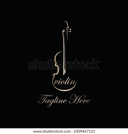 Violin viola fiddle cello instrument gold logo design Royalty-Free Stock Photo #2309467125