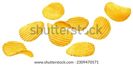 Ridged potato chips isolated on white background Royalty-Free Stock Photo #2309470571