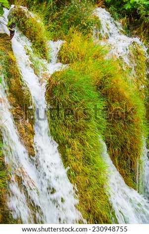 Beautiful waterfall at Plitvice Lakes National Park , UNESCO World Heritage Center.