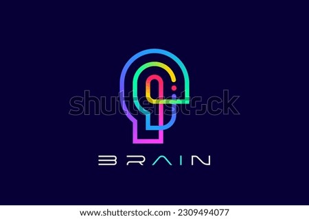 Artificial Intelligence Logo AI Human Robot Head Face Colorful Design Vector template Linear Outline style. Psychology Mental Health Mind Education Learning Knowledge Brainstorm Logotype concept icon
