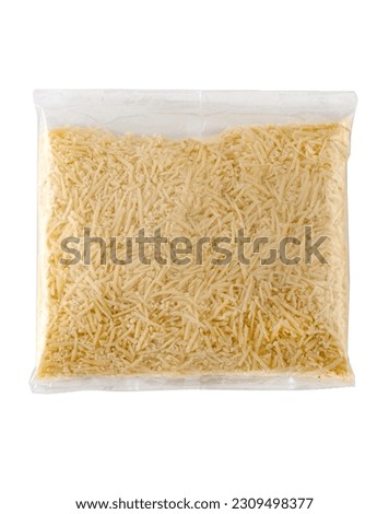 Grated cheese into cellophane bag. Clipping path Royalty-Free Stock Photo #2309498377
