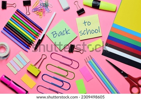 School supplies, various accessories in full color, back to school.