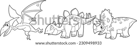 Easy coloring page of baby dinosaur . Icon sheet vector.	
