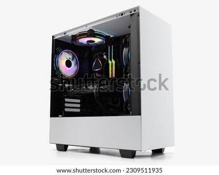 rgb gaming pc with white case on white background