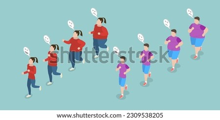 3D Isometric Flat Vector Conceptual Illustration of Running For Obese People, Stages of Loosing Weight Royalty-Free Stock Photo #2309538205