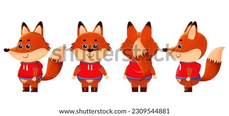 Playful Hand-drawn Cartoon Fox in Red Jacket: Colorful Illustration with Varied Techniques