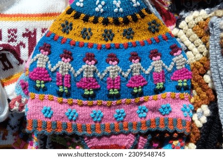 Colorful Peruvian chullo, Peruvian knitted winter hat.