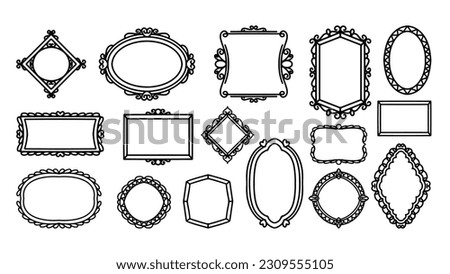 Hand drawn frames vector. Vintage doodle sketch picture frame, illustration Blank black square, cadre rectangle label elegant sketches line, isolated on white background. Royalty-Free Stock Photo #2309555105