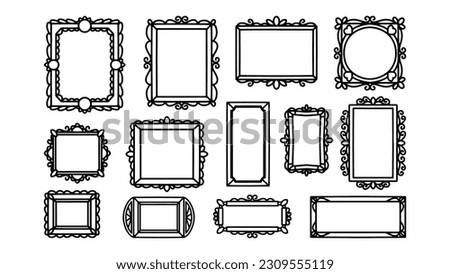 Hand drawn frames vector. Vintage doodle sketch picture frame, illustration Blank black square, cadre rectangle label elegant sketches line, isolated on white background. Royalty-Free Stock Photo #2309555119