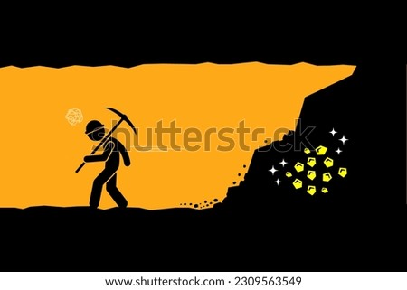 Miner give up and fed up after almost digging and reaching to the gold or treasure in the underground tunnel. Vector illustration depicts concept of failure, lost opportunity, unlucky, and impatient.