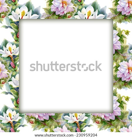 Watercolor flower frame on white background vector illustration
