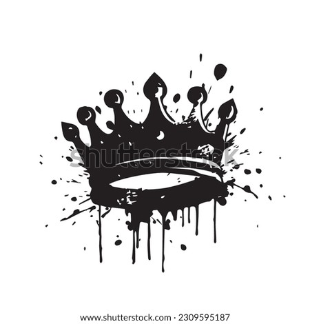 A black crown with a white background. Blot and blots of paint.Paint splash crown. Grunge style paint brush black crown. Isolate in white background. vector illustration. 