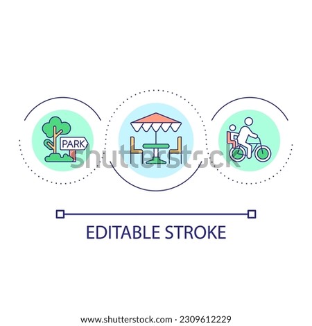 Urban rest and activity loop concept icon. City convenience. Development of town infrastructure abstract idea thin line illustration. Isolated outline drawing. Editable stroke. Arial font used