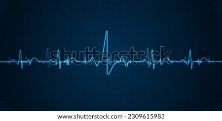 Emergency ekg monitoring. Blue glowing neon heart pulse. Heart beat. Electrocardiogram Royalty-Free Stock Photo #2309615983