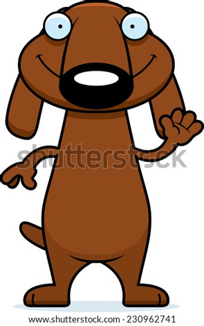 A cartoon illustration of a dachshund waving.