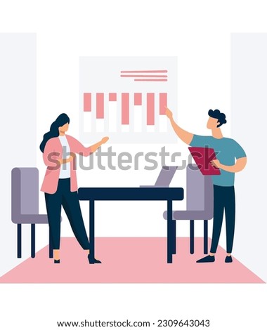 Discussing with female employee about business vector illustration