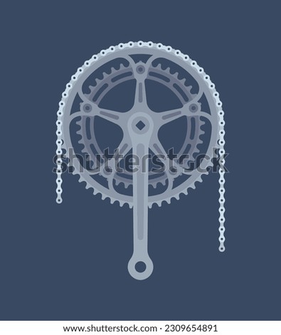 Vector colored bicycle crank with chain. Blue background.