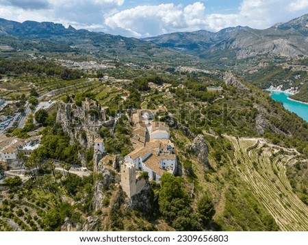 Panoramic aerial view from the Castle of Guadalest province of Alicante listed as beautiful towns of Spain