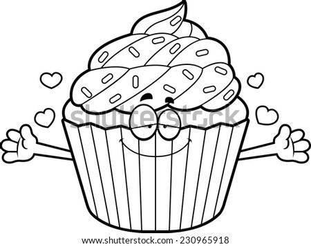 A cartoon illustration of a cupcake ready to give a hug.