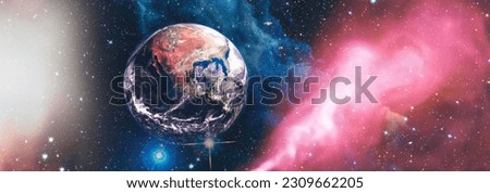 Panoramic view of the Earth in the galaxy, Concept on the theme of ecology, environment, Earth Day.