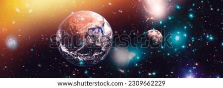 Panoramic view of the Earth in the galaxy, Concept on the theme of ecology, environment, Earth Day.