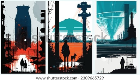 Nuclear Disaster And Environment Destruction In The City That Abandoned Impact Of Radioactive Pollution Apocalyptic Explosion set collection of abstract vector illustration