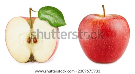 Beautiful red apples with leaves on the stem. Apples for your design. Red apple clipping path Royalty-Free Stock Photo #2309675933