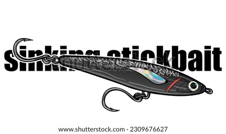 sinking stickbait black fishing lures vector. greeting cards advertising business company or brands, logo, mascot merchandise t-shirt, stickers and Label designs, poster.